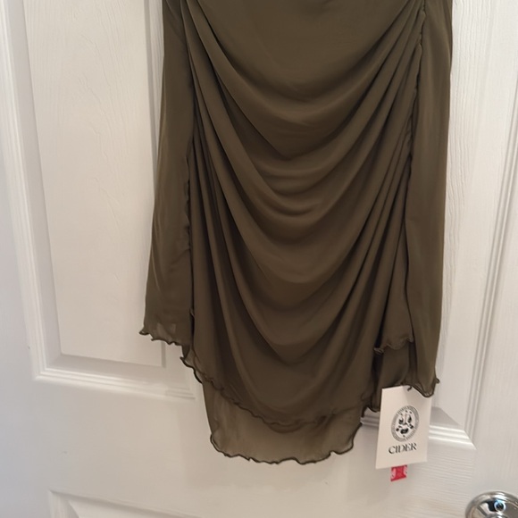 Cider ROUND NECK RUCHED BACKLESS SOLID MINI DRESS (Large) - Picture 3 of 7